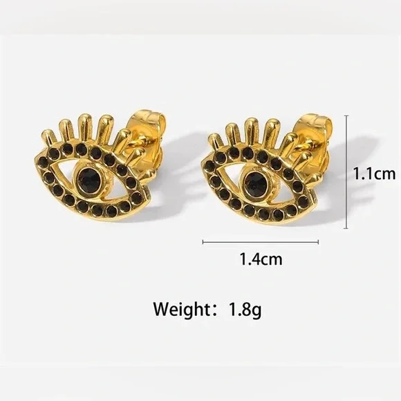 NEW💎18K Gold Plated Evil Eye Stud Earrings* - Picture 5 of 5